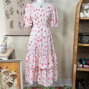 Love Shack Fancy Target Pink Floral Tiered Peasant Dress Cottage Shabby Chic XS